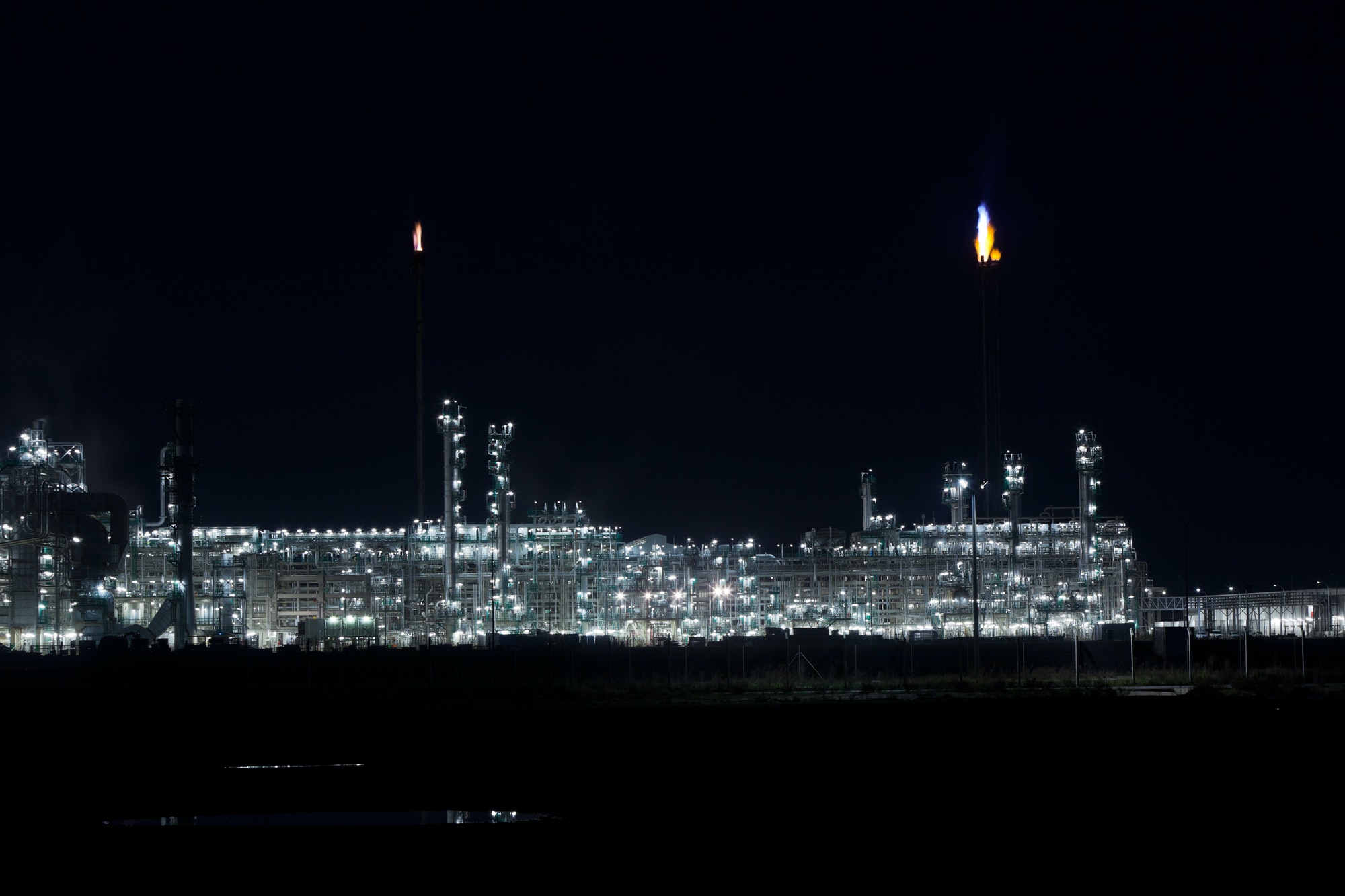 Night View of an Oil Refinery Plant